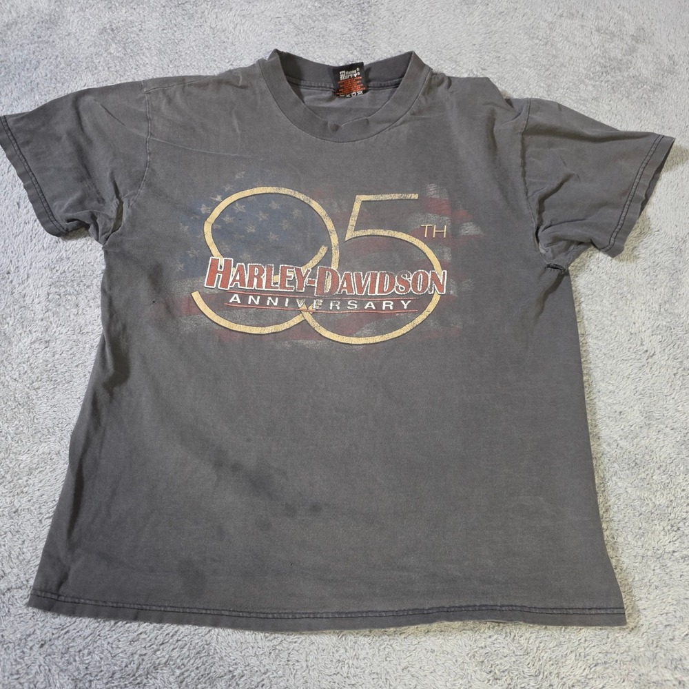 Harley-Davidson Mens L T-Shirt Faded Black 95th Anniversary 1998 USA Made Hanes